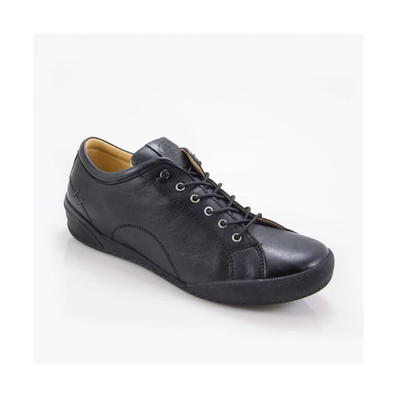 Γυναικείο Δερμάτινο Ανατομικό Sneaker με ελαστικά κορδόνια (Χρώμα Μαύρο) - Safe Step 18403 